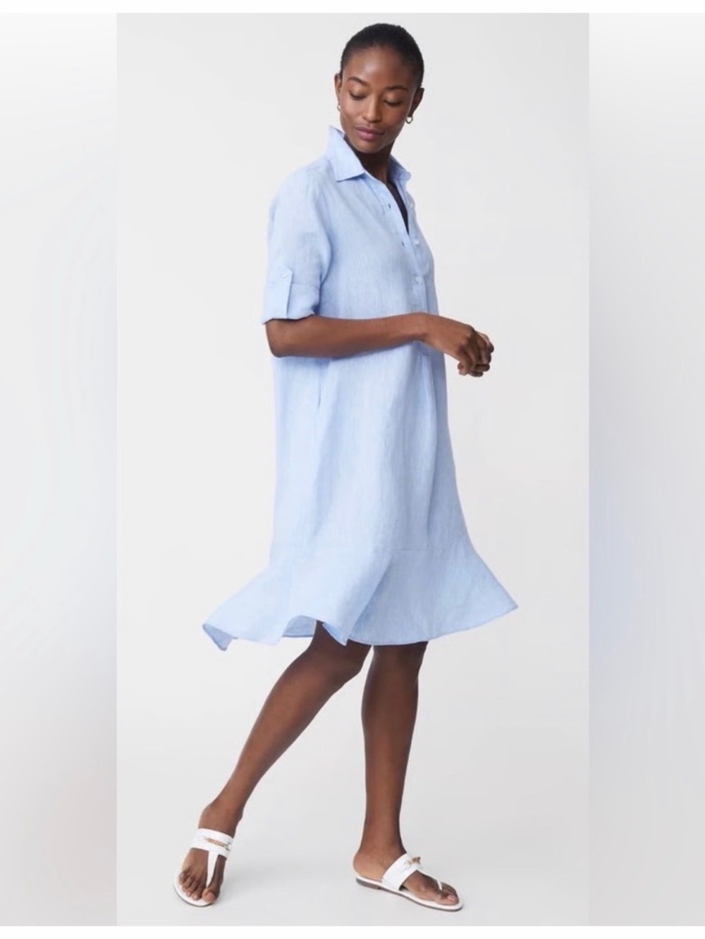 J. Mclaughlin Wellesley Linen Ruffle Mini Dress in Blue Roll Tab Sleeves Size S